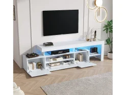 Suporte para TV com iluminação LED e 3 portas - acabamento brilhante - Branco 192 x 37 x 53 cm
