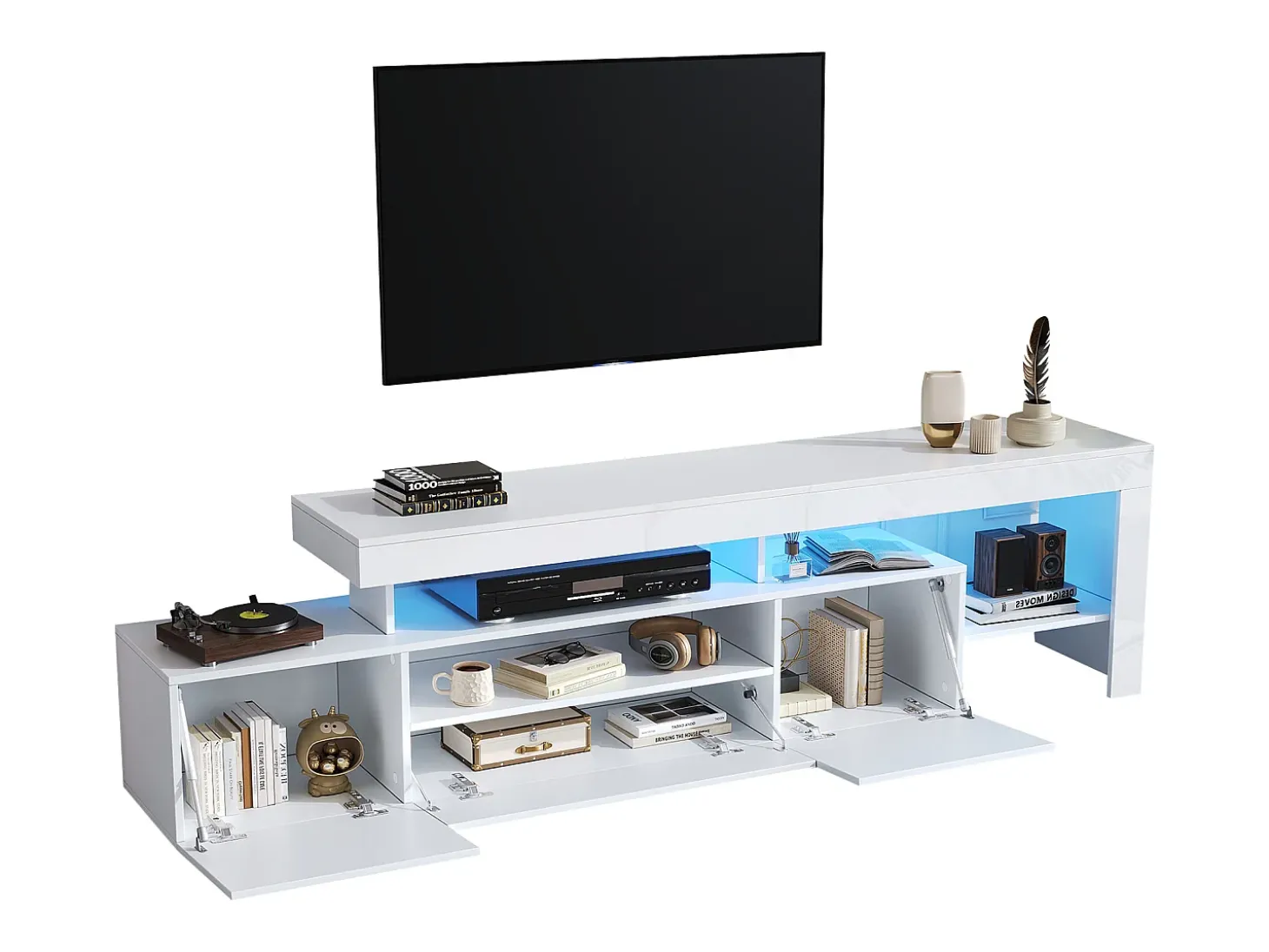 Suporte para TV com iluminação LED e 3 portas - acabamento brilhante - Branco 192 x 37 x 53 cm