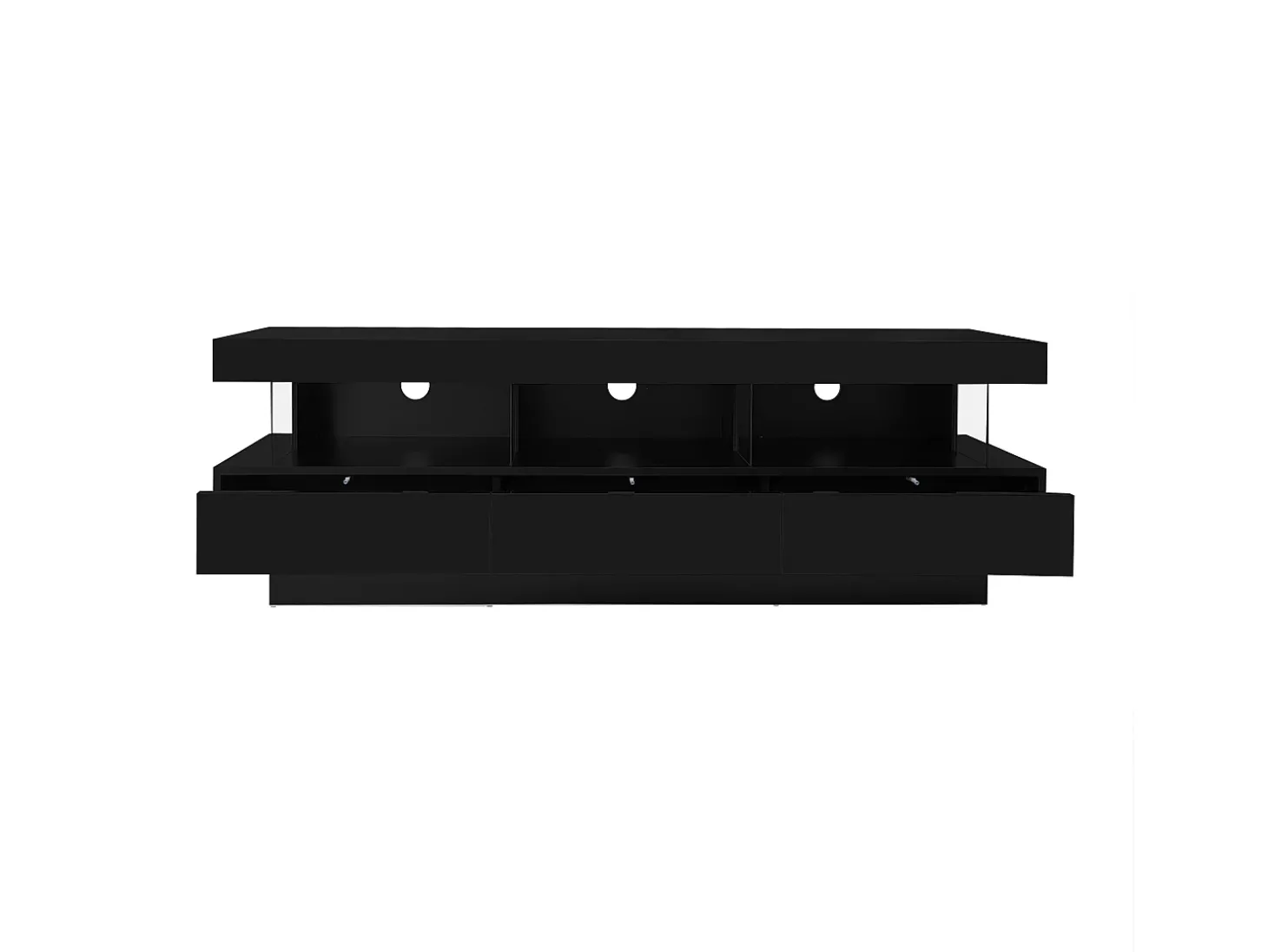 Suporte para TV com iluminação LED, 3 gavetas e 3 prateleiras em vidro - Laca preta brilhante