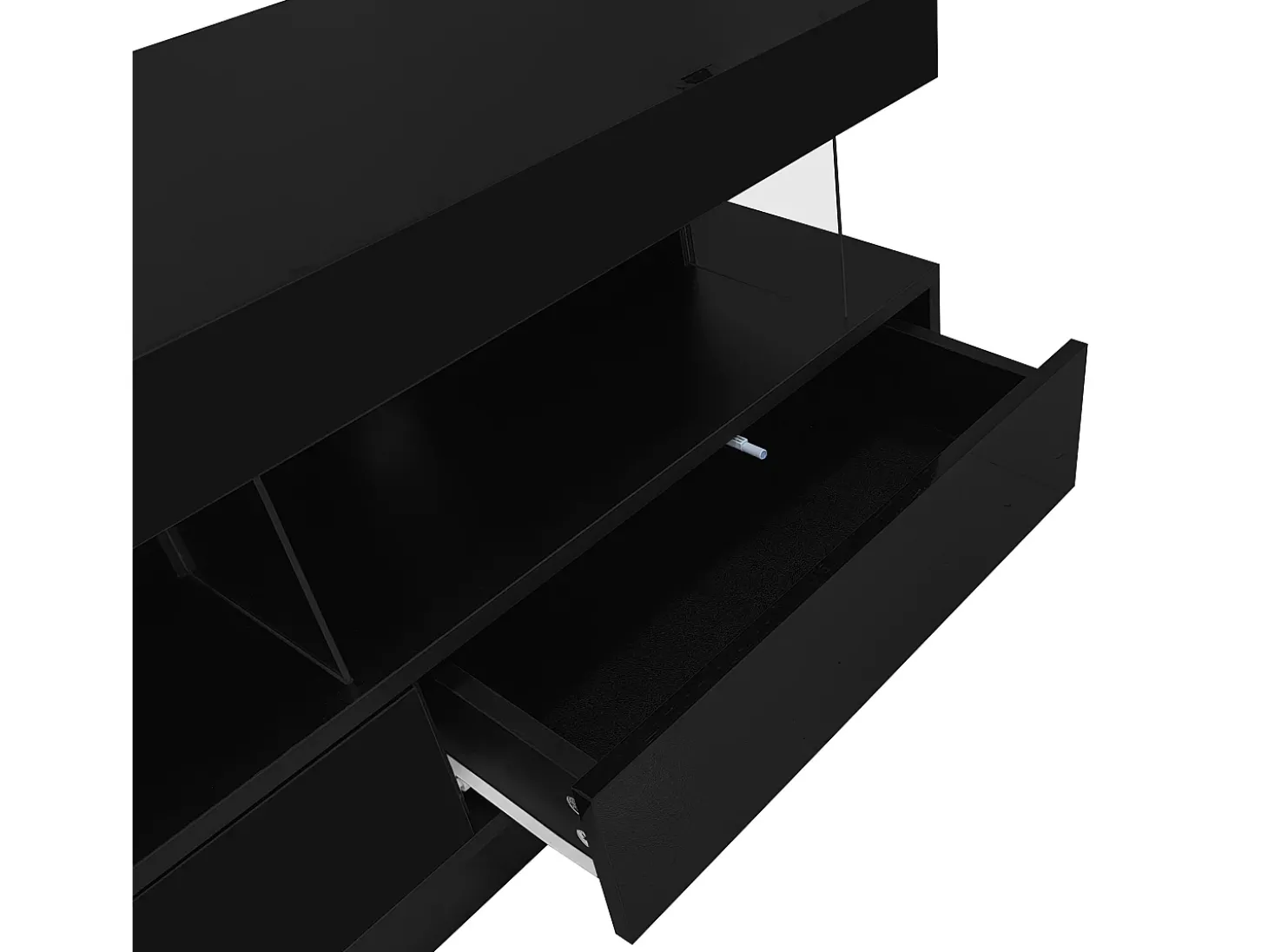 Suporte para TV com iluminação LED, 3 gavetas e 3 prateleiras em vidro - Laca preta brilhante