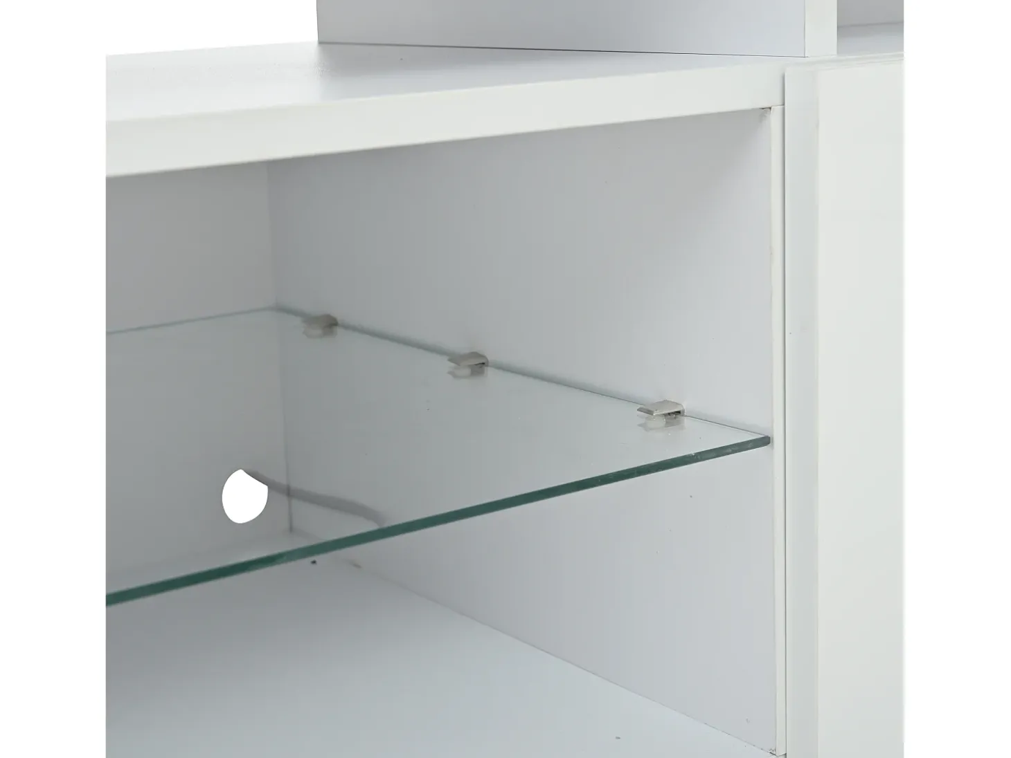 Suporte para TV com iluminação LED, 2 portas e prateleiras em vidro - acabamento brilhante - Branco