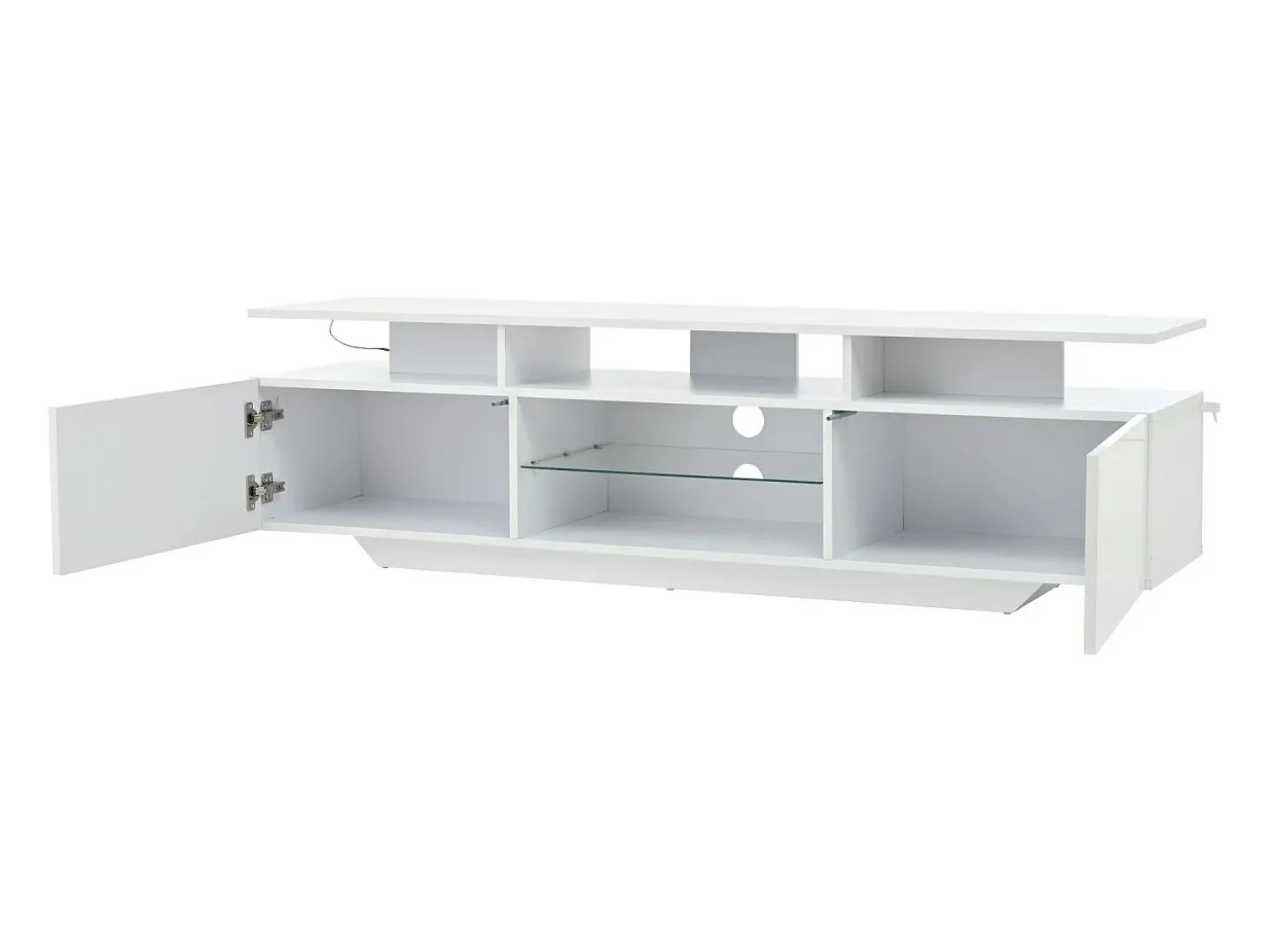 Suporte para TV com iluminação LED, 2 portas e prateleiras em vidro - acabamento brilhante - Branco