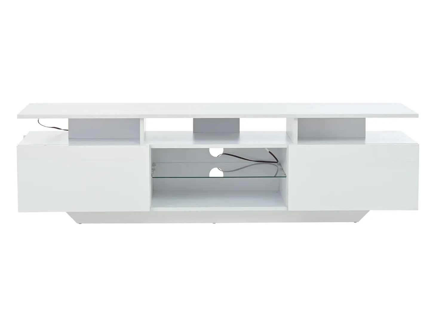 Suporte para TV com iluminação LED, 2 portas e prateleiras em vidro - acabamento brilhante - Branco