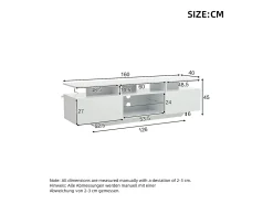 Suporte para TV com iluminação LED, 2 portas e prateleiras em vidro - acabamento brilhante - Branco