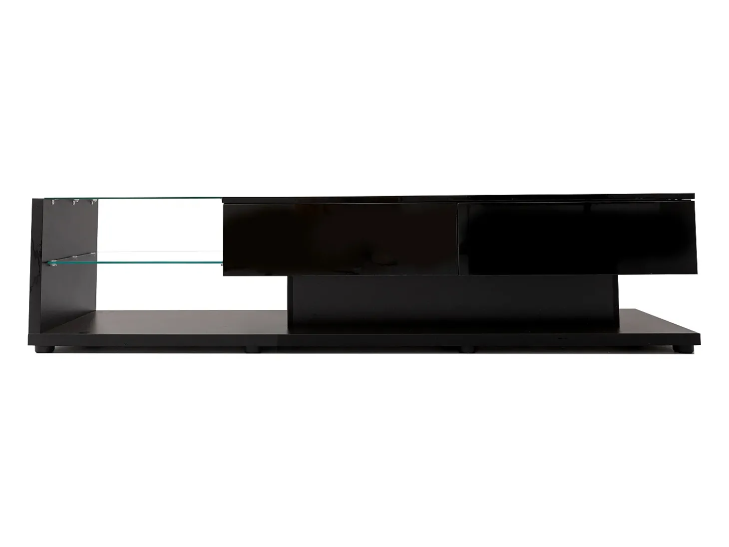 Suporte para TV com iluminação LED, 2 gavetas e 2 prateleiras em vidro - Preto