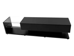 Suporte para TV com iluminação LED, 2 gavetas e 2 prateleiras em vidro - Preto
