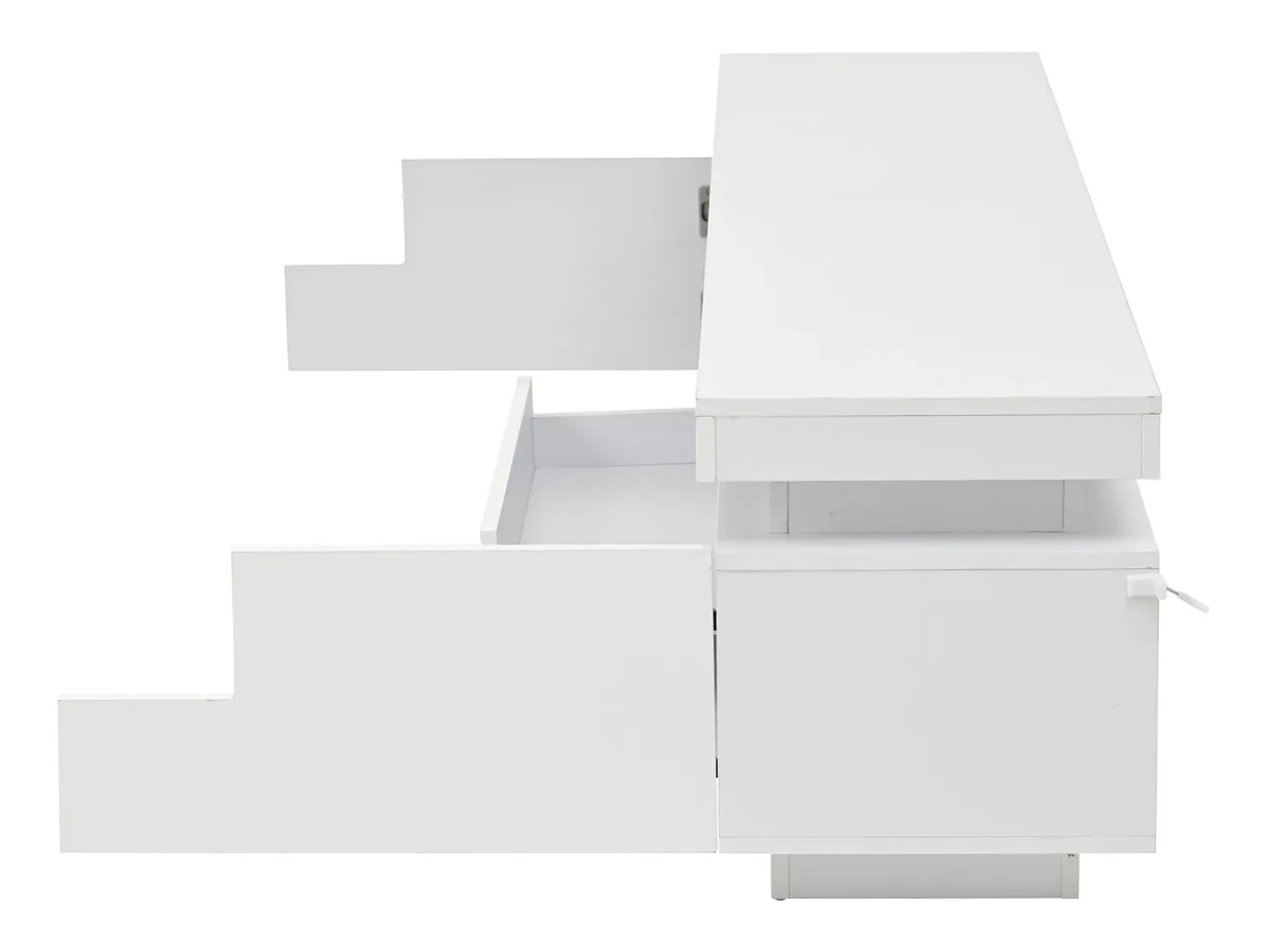 Suporte para TV com iluminação LED, 2 portas em forma de L e uma gaveta - acabamento brilhante - Branco