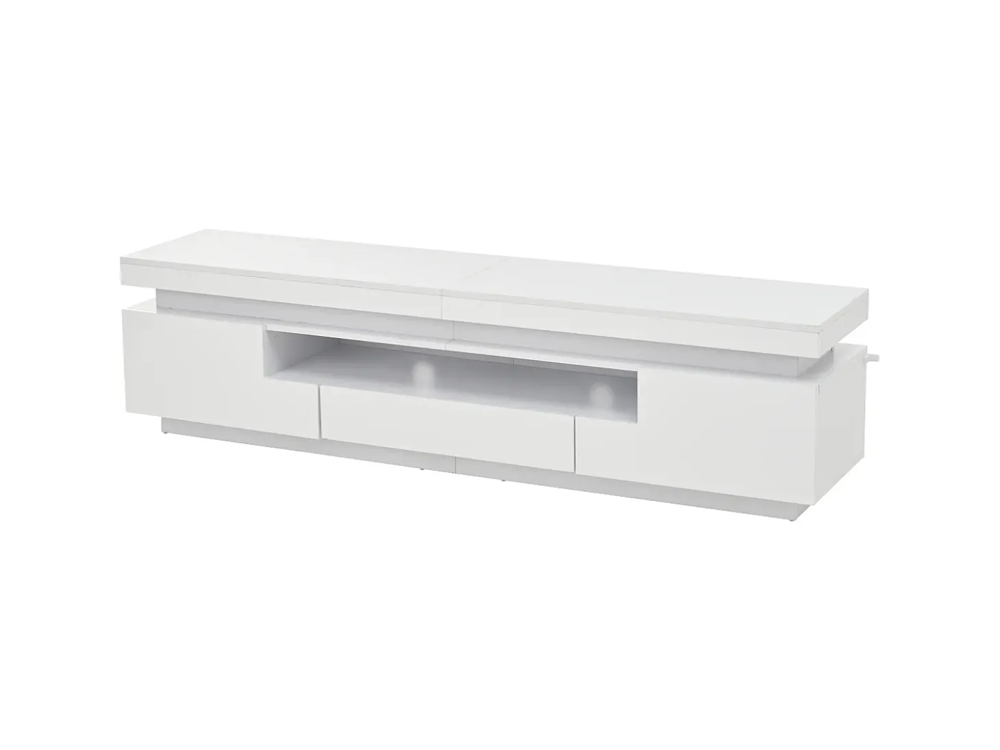 Suporte para TV com iluminação LED, 2 portas em forma de L e uma gaveta - acabamento brilhante - Branco