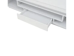 Suporte para TV com iluminação LED, 2 portas em forma de L e uma gaveta - acabamento brilhante - Branco