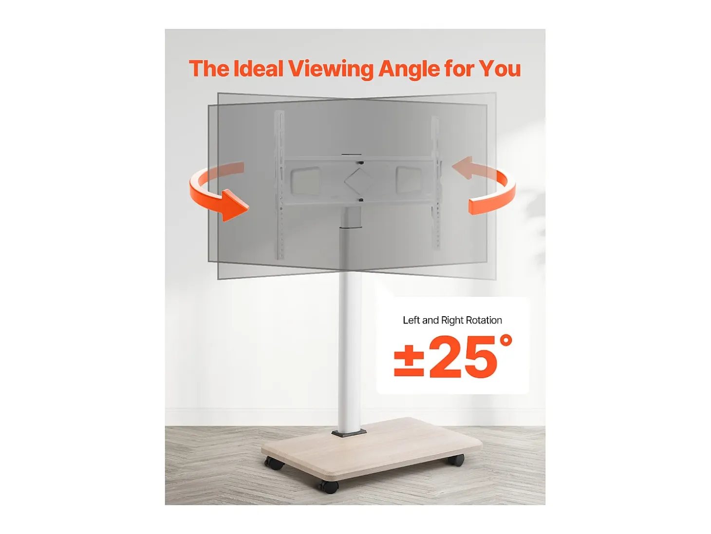Suporte para TV com Rodízios SucceBuy, Ecrãs de 812,8-1778 mm,Carrinho Móvel, Rotação de 25°, Altura Ajustável, 40 kg, VESA 60 x 40 cm,Sala de Estar/Exterior