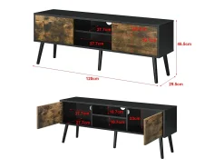 Suporte para TV com suporte para TV de 120cm pés de madeira revestimento em PVC preto acabamento em madeira escura 03_0005865