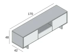 Suporte para TV Darrighin, Suporte para TV para ala de etar, Aparador baixo para ala de etar com 2 porta e 1 gaveta, 100% Made in Italy, 170x42h48 cm, Branco e Bege