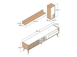 Suporte para TV Dbrunozz, CreDenza de sala, Armário baixo para TV, Base de parede equipada, 180x45h35 cm, Branco e Nogueira