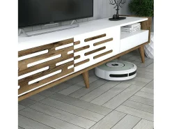 Suporte para TV Dbrunozz, CreDenza de sala, Armário baixo para TV, Base de parede equipada, 180x45h35 cm, Branco e Nogueira