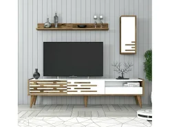 Suporte para TV Dbrunozz, CreDenza de sala, Armário baixo para TV, Base de parede equipada, 180x45h35 cm, Branco e Nogueira