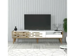 Suporte para TV Dbrunozz, CreDenza de sala, Armário baixo para TV, Base de parede equipada, 180x45h35 cm, Branco e Nogueira