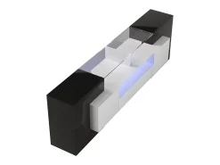 Suporte para TV de 200 cm, acabamento brilhante com iluminação LED, móvel para sala de estar, elegante superfície de vidro, preto.