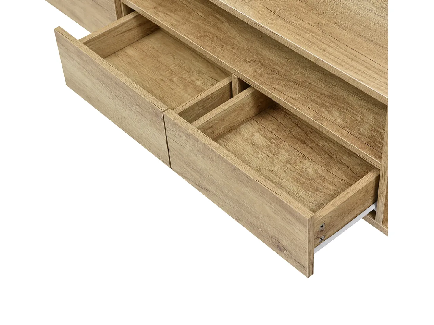 Suporte para TV de 200 cm com iluminação LED, móvel para sala de estar, design moderno, elegante superfície de vidro, cor madeira.
