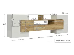 Suporte para TV de 200 cm com iluminação LED, móvel para sala de estar, design moderno, elegante superfície de vidro, cor madeira.