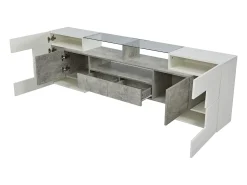 Suporte para TV de 200 cm com iluminação LED, móvel para sala de estar, design moderno, elegante superfície de vidro, cinza.