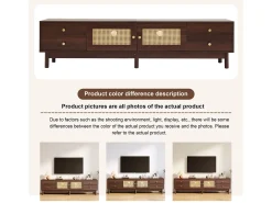 Suporte para TV de 180 cm, móvel para TV em rattan e madeira, com 4 gavetas e 2 portas, estilo retrô, marrom.