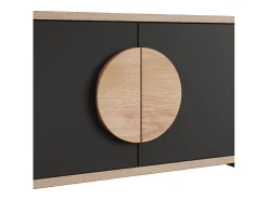 Suporte para TV de 80 polegadas com 3 portas - Cor preto e madeira