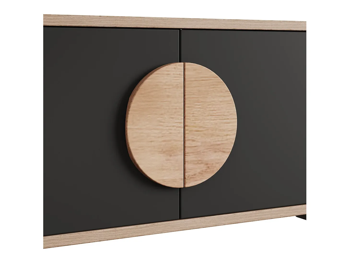 Suporte para TV de 80 polegadas com 3 portas - Cor preto e madeira