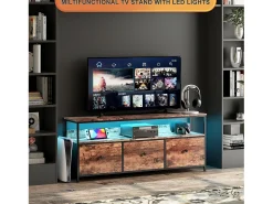 Suporte para TV de 108 x 30 x 57 cm, com iluminação LED e gavetas, com espaço de armazenamento, em madeira.