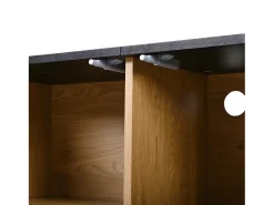 Suporte para TV de 190x35x45 cm com 2 portas de correr e 2 portas de tela metálica - Cor: Madeira e preto