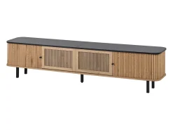 Suporte para TV de 190x35x45 cm com 2 portas de correr e 2 portas de tela metálica - Cor: Madeira e preto