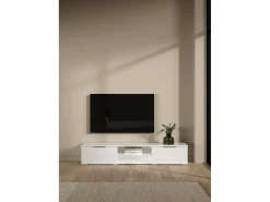 Suporte para TV Dtheat, Aparador de sala, Móvel baixo para TV, Base de parede equipada, 173x40 h33 cm, Branco