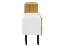 Suporte para TV em madeira e branco - Suporte para TV com 2 portas retráteis e pés em metal - Arrumação aberta