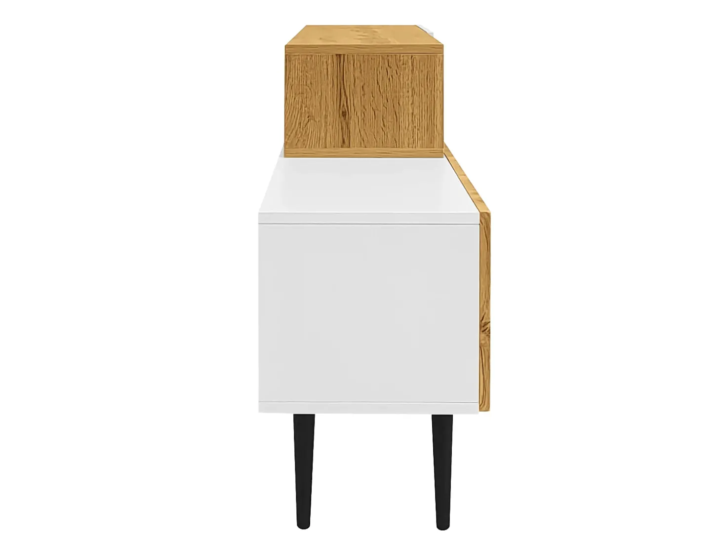 Suporte para TV em madeira e branco - Suporte para TV com 2 portas retráteis e pés em metal - Arrumação aberta