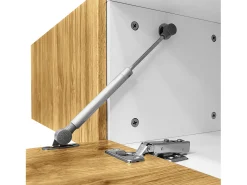 Suporte para TV em madeira e branco - Suporte para TV com 2 portas retráteis e pés em metal - Arrumação aberta