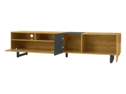 Suporte para TV em madeira - Suporte para TV de três portas com pés em metal em U - Arrumação aberta - para sala de estar