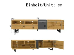 Suporte para TV em madeira - Suporte para TV de três portas com pés em metal em U - Arrumação aberta - para sala de estar
