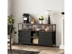 Suporte para TV LED, mesa para TV de 108 cm, com gaveta de tecido, suporte para TV de sala de estar com espaço de armazenamento, preto