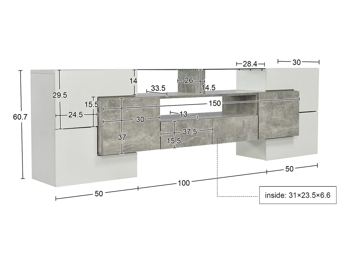 Suporte para TV LED, Móvel Alto para TV para Sala de Estar, com Espaço de Armazenamento, 200 x 30 x 60 cm, Branco e Cinza