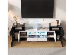 Suporte para TV LED, móvel alto para TV de sala de estar, com espaço de armazenamento, 150 x 30 x 50 cm, branco e cinza.