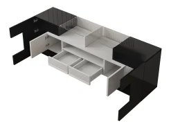 Suporte para TV LED, móvel alto para TV de sala de estar, com espaço de armazenamento, 150 x 30 x 50 cm, branco e cinza.