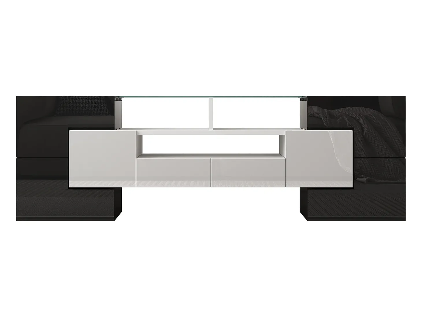 Suporte para TV LED, móvel alto para TV de sala de estar, com espaço de armazenamento, 150 x 30 x 50 cm, branco e cinza.