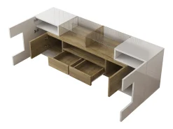 Suporte para TV LED, Móvel Alto para TV para Sala de Estar, com Espaço de Armazenamento, 150 x 30 x 50 cm, Branco e Madeira