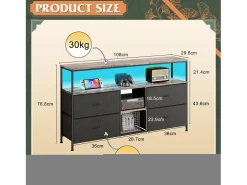 Suporte para TV LED RGB – 4 gavetas vintage, estrutura de metal, prateleira ajustável, 108x30x57 cm