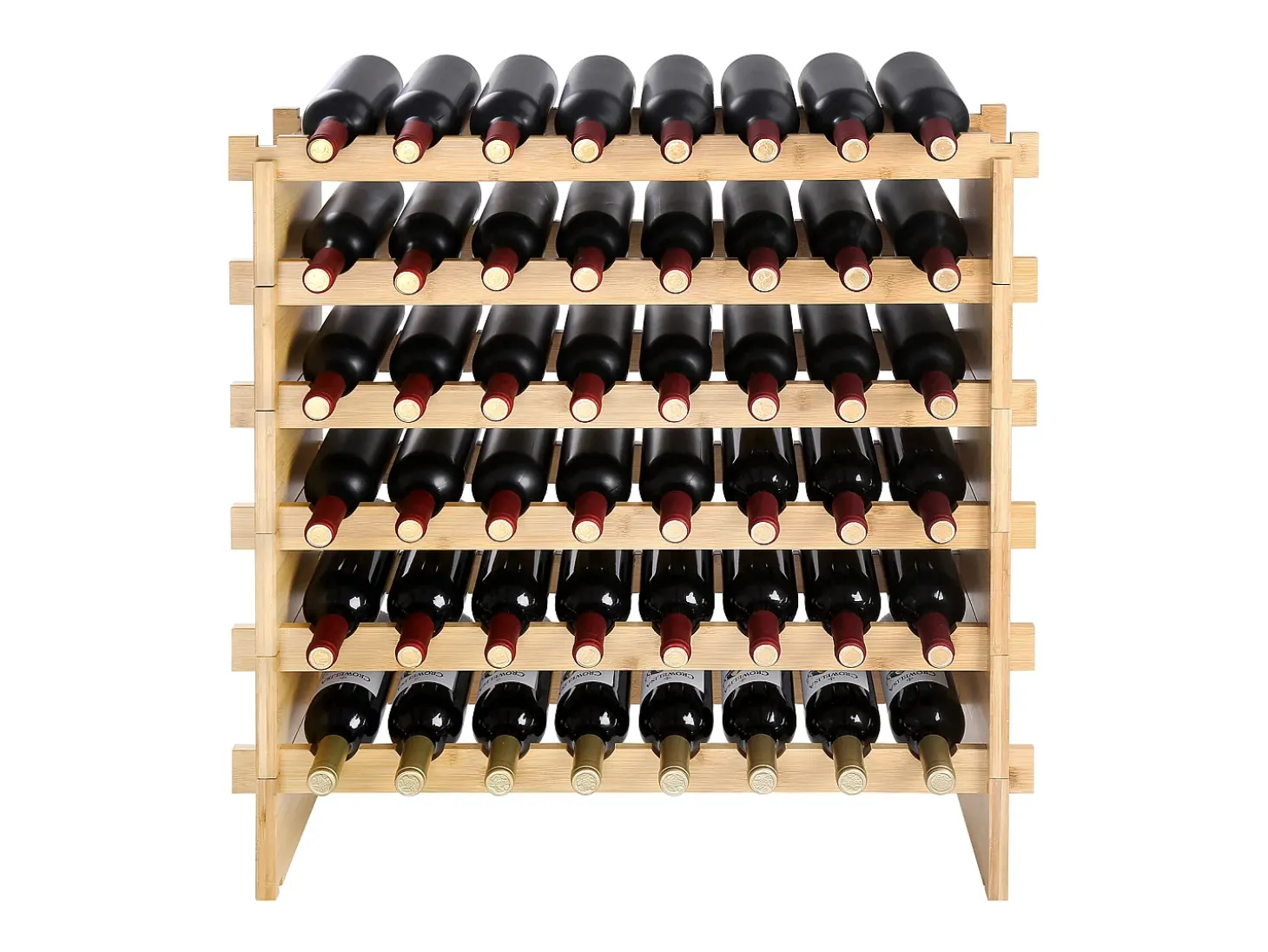 Suporte para Vinhos Empilhável SucceBuy para 48 Garrafas, Prateleira de Exposição em Madeira de Bambu com 6 Níveis