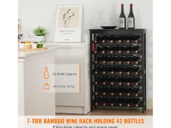 Suporte para Vinhos, SucceBuy Suporte Modular em Bambu para 42 Garrafas, 7 Níveis, com Prateleira de Mesa para Exposição