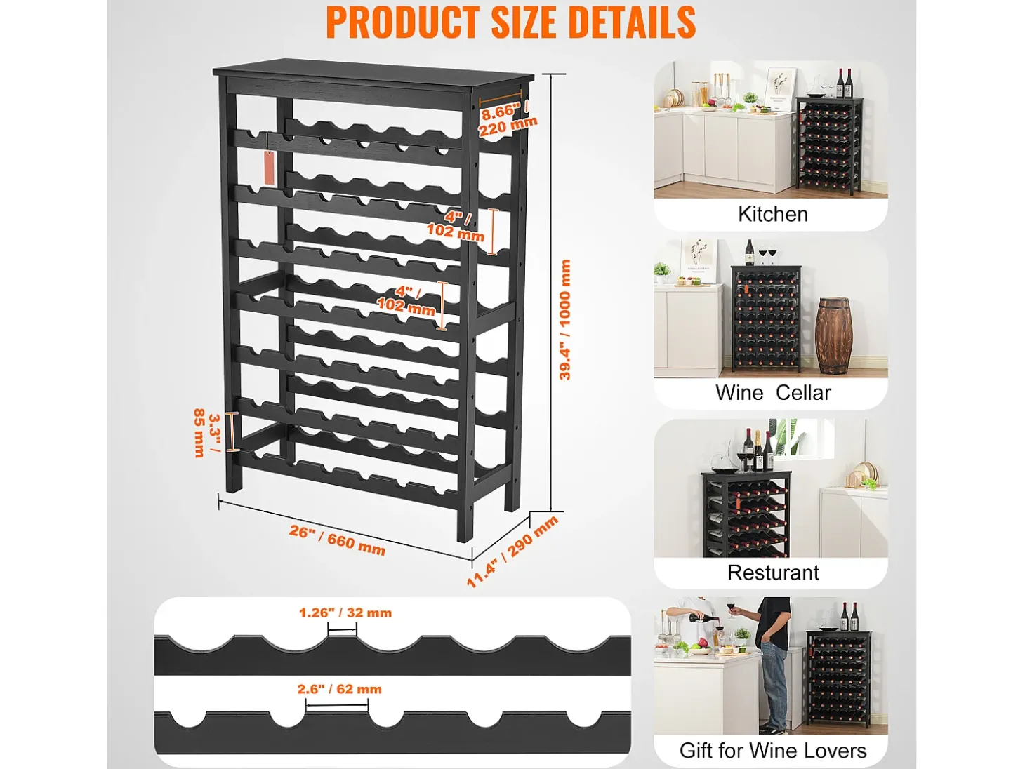 Suporte para Vinhos, SucceBuy Suporte Modular em Bambu para 42 Garrafas, 7 Níveis, com Prateleira de Mesa para Exposição