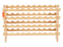 Suporte para Vinhos, SucceBuy Suporte para Vinhos Empilhável de 4 Níveis para 36 Garrafas, Prateleira de Madeira de Bambú Natural