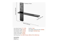 Suportes de Prateleira em T SucceBuy, Conjunto de 2, Capacidade de Carga de 90 kg, Dimensões 35.56x 7.35 x 30.48 cm, Suportes de Prateleira de Aço Duráveis