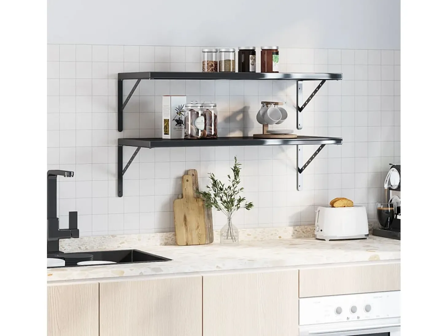 Suportes prateleira 4pcs 40x2,5x25 cm aço inoxidável preto PT251453