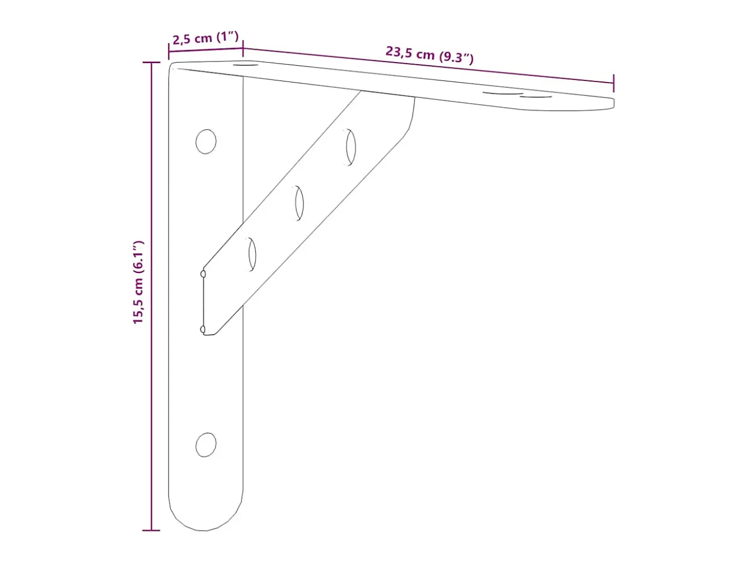 Suportes prateleira 4pcs 23,5x2,5x15,5 cm aço inoxidável prata